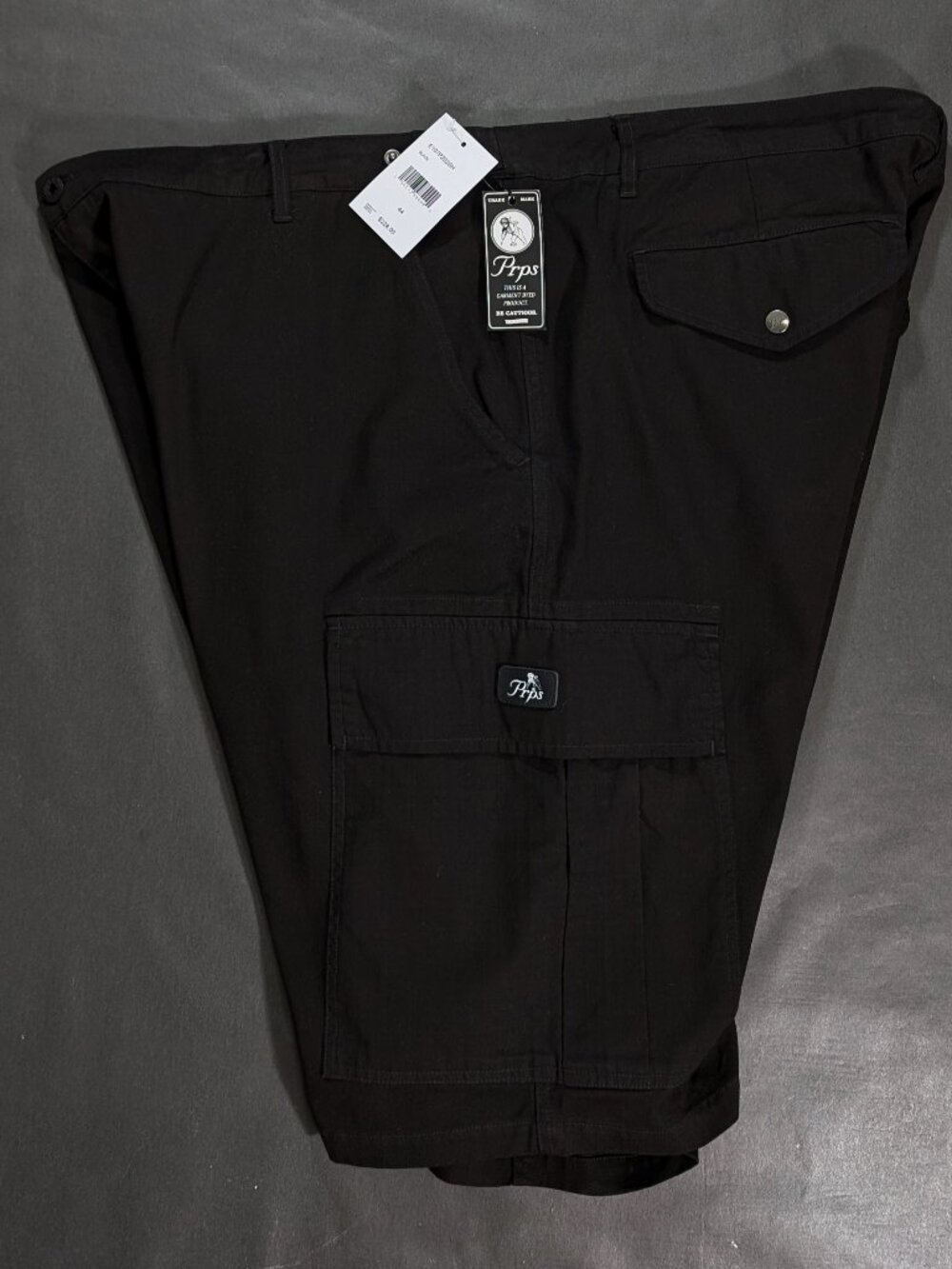 Rare $228 Prps Black Cargo Twill Shorts Size 44 Ripstop Side Pockets